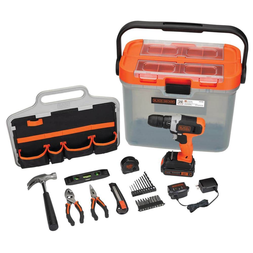 BLACK+DECKER 20V MAX Cordless Drill With 28-Piece Home Project Kit (BCKSB29C1)