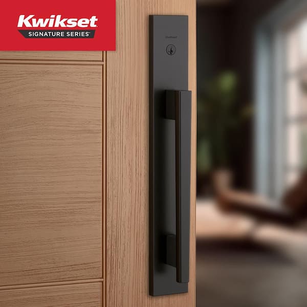 Caerus Matte Black Single Cylinder Keyed Entry Door Handleset featuring Kwik Slide Technology