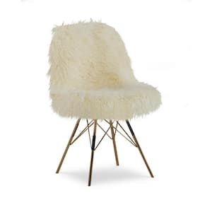 Catie Accent Cream and Gold Faux Fur Fabric Side Chair