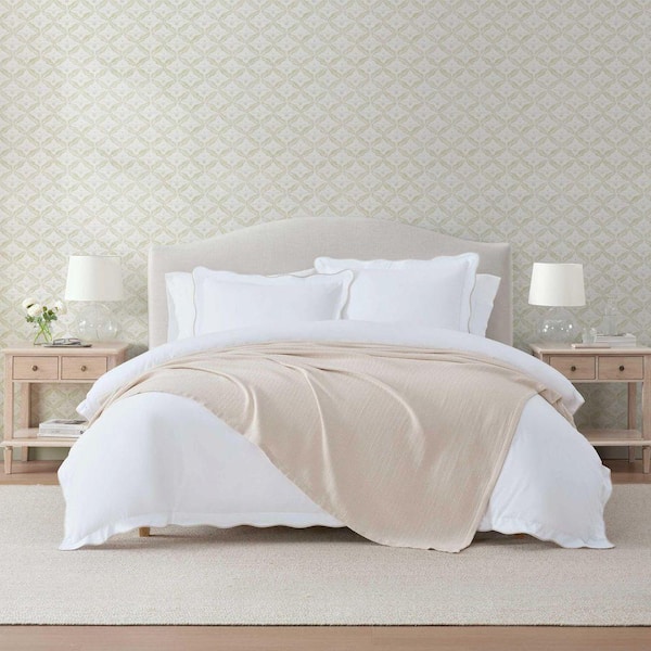 MARTHA STEWART Bedford Tile 1-Piece Pink Sugar Cotton King Blanket