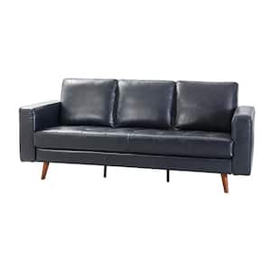 Agamemnon 82 in. Navy Genuine Leather Straight Sofa with Solid Wood Legs