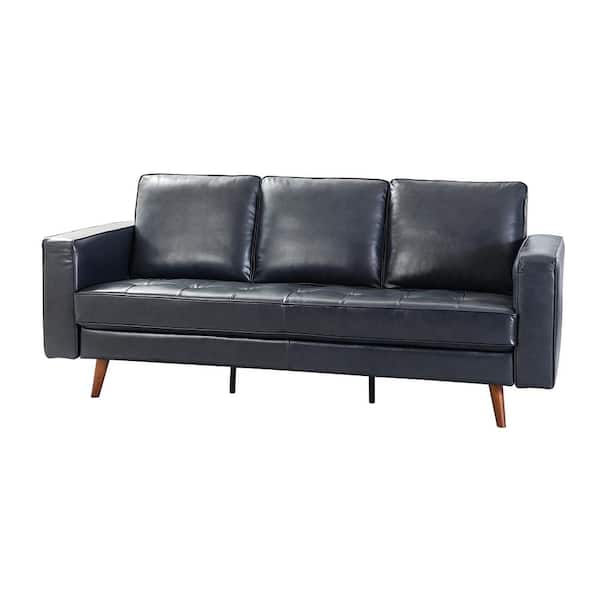JAYDEN CREATION Agamemnon 82 in. Navy Genuine Leather Straight Sofa with Solid Wood Legs