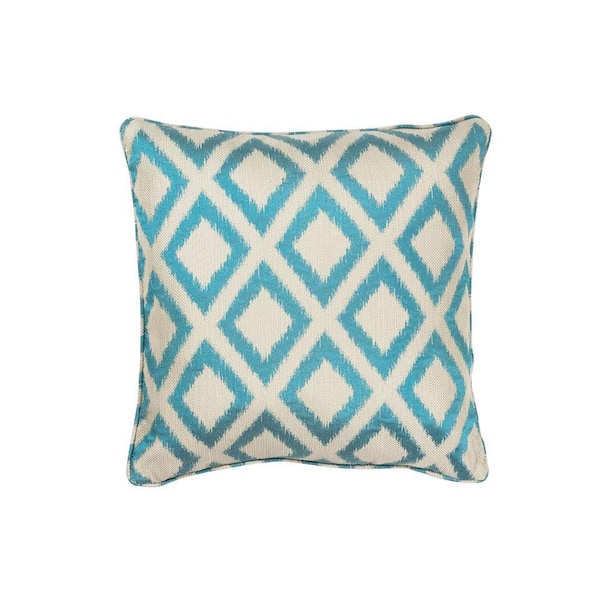 Kas Rugs Fresh & Cool Turquoise Geometric Hypoallergenic Polyester 18 in. x 18 in. Throw Pillow