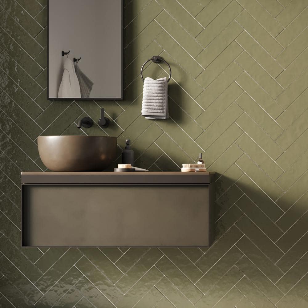 Messi 3" x 12" Polished Green Ceramic Subway Wall Tile
