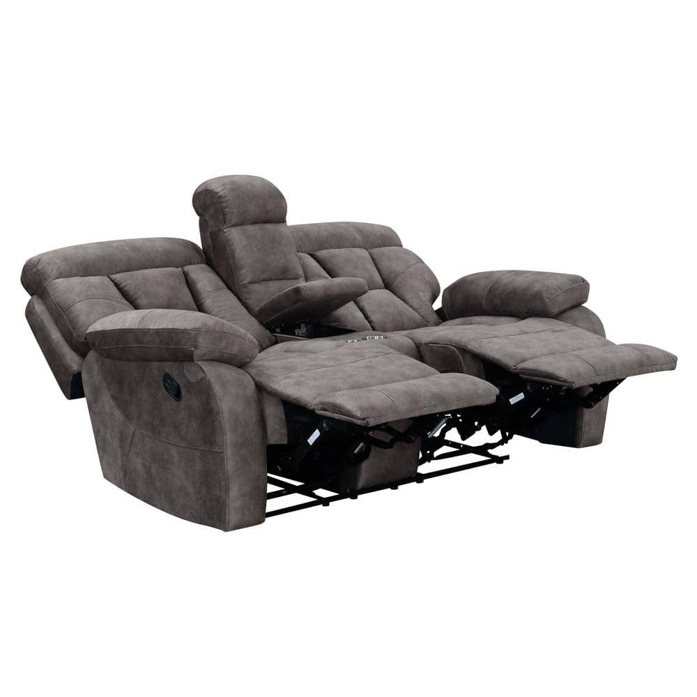Gray Fabric Reclining Loveseat with Cup Holder and Console