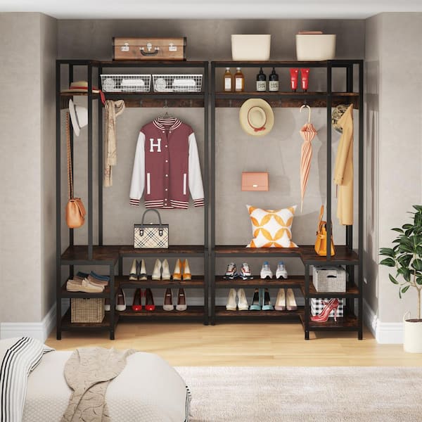 Tribesigns L-Shaped Freestanding Closet Organizer with Shoe Bench