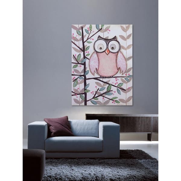 Unbranded 52 in. H x 40 in. W "1 Pink Owl" by Reesa Qualia Printed Canvas Wall Art