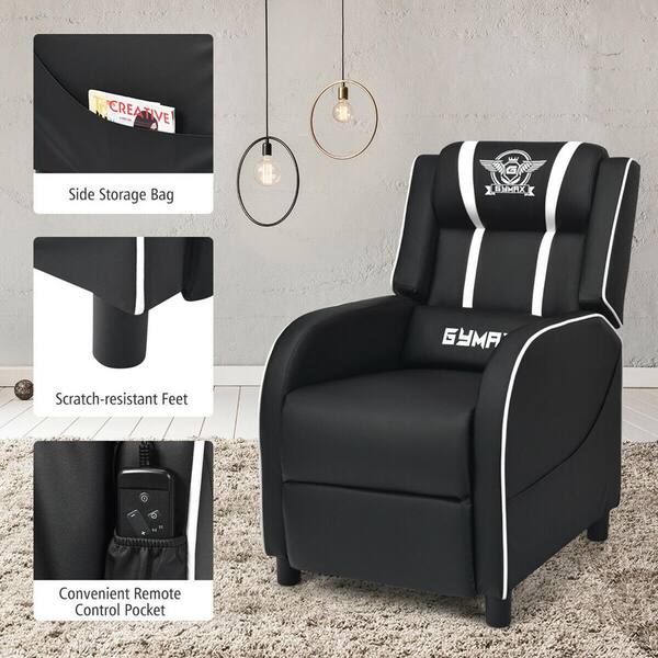 Gymax 25 in. W White Massage Gaming Recliner Chair Racing Single