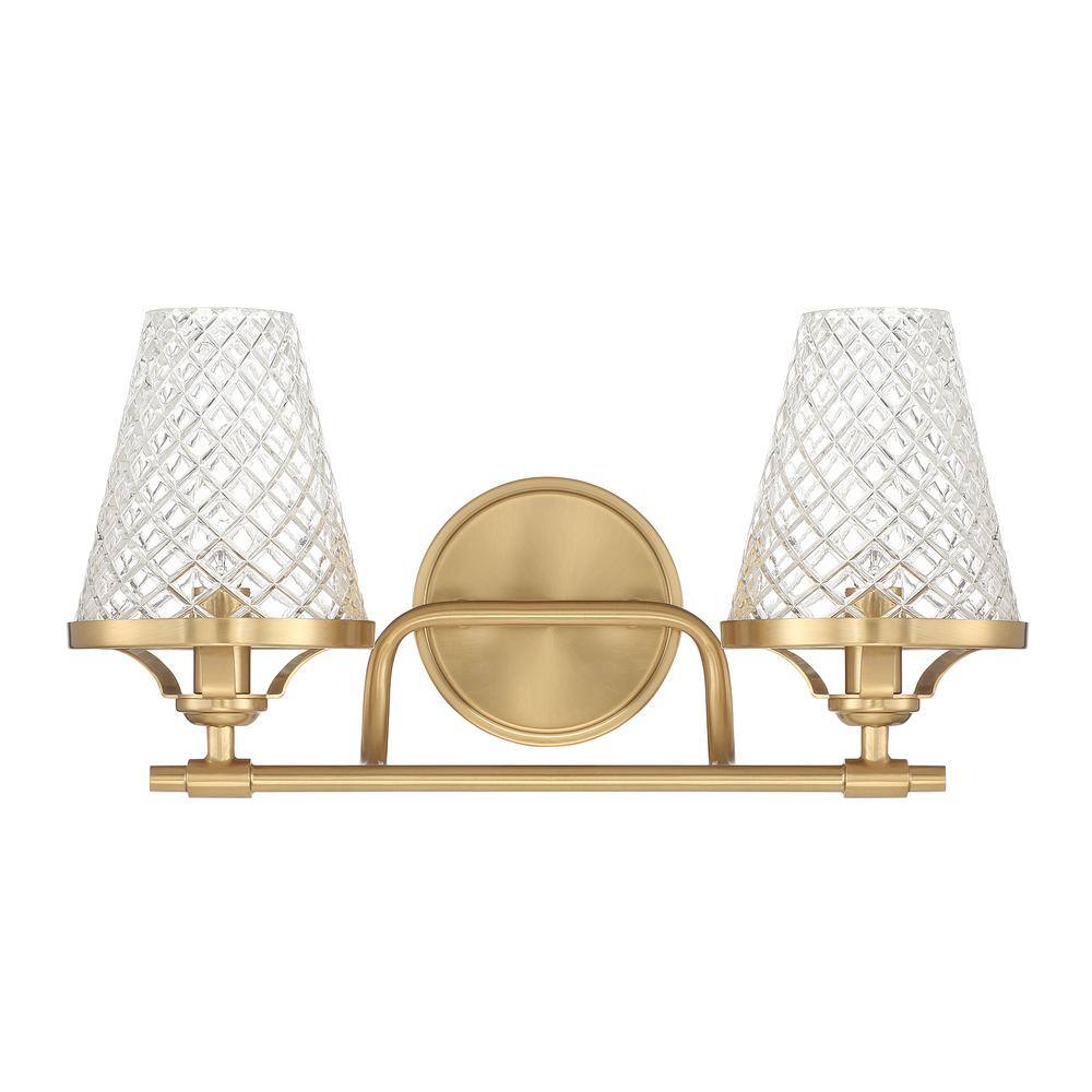 Warm Brass 2-Light Vanity with Clear Glass Shades