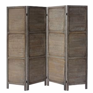 5.5 ft. Dark Brown 4-Panel Foldable Wooden Room Divider Privacy Screen with Grains and Metal Hinges