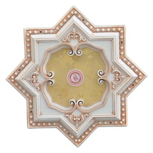 24 in. x 2 in. x 24 in. Ivory and Gold 8 Pointed Star Chandelier Polysterene Ceiling Medallion Moulding
