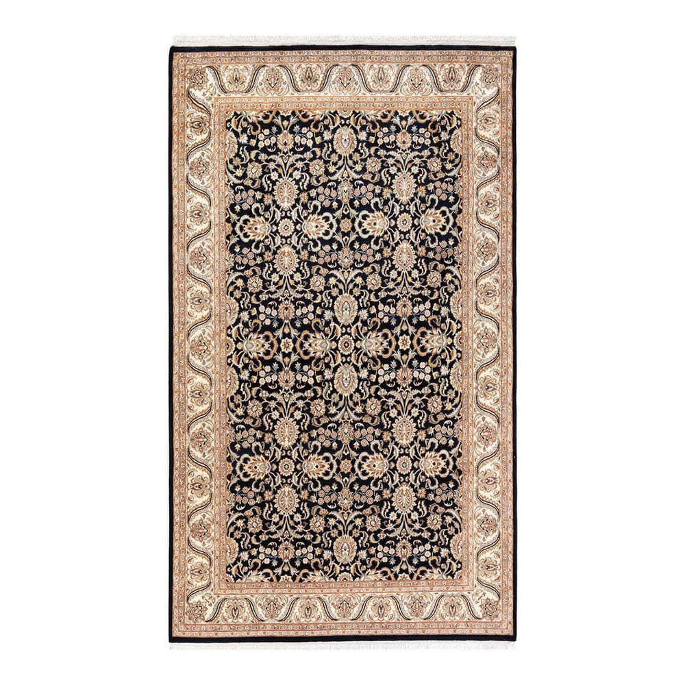 Handmade Black Wool 6' x 9' Oriental Area Rug