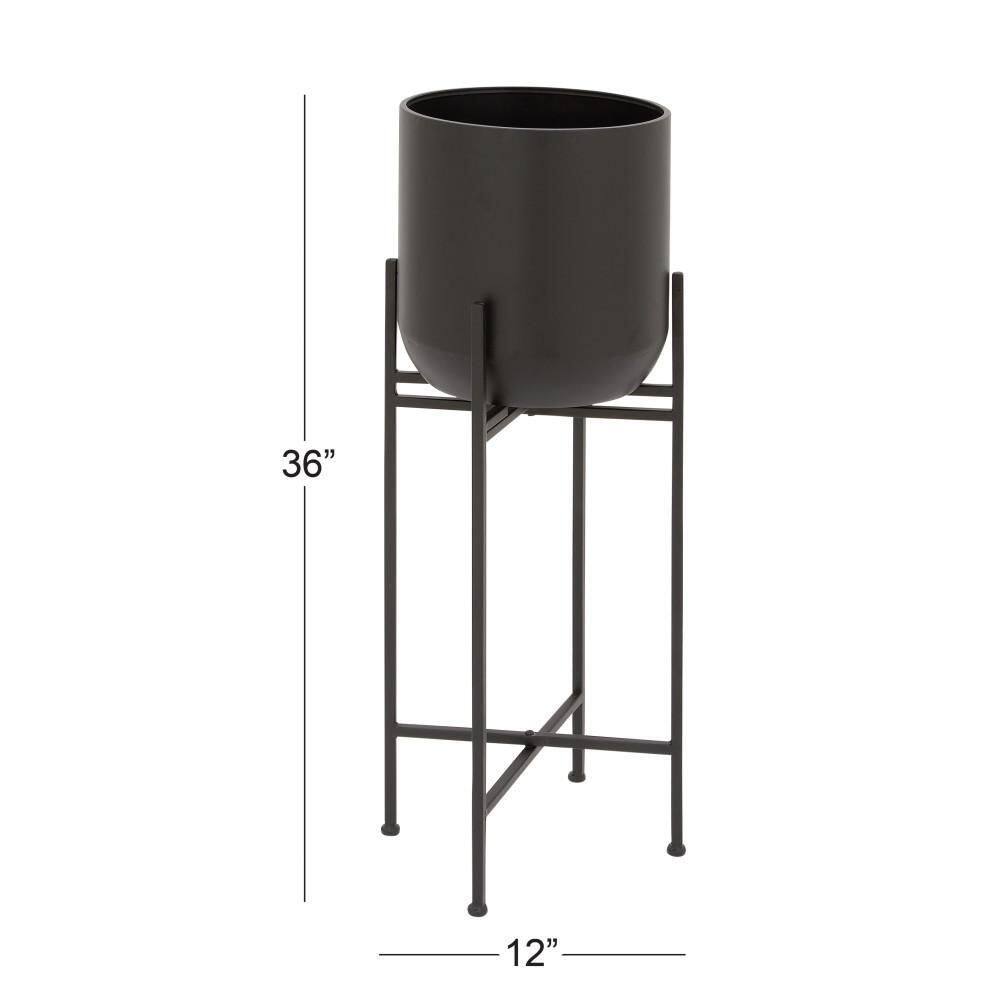 Modern Indoor/Outdoor Tall Black Metal Planter with Stand