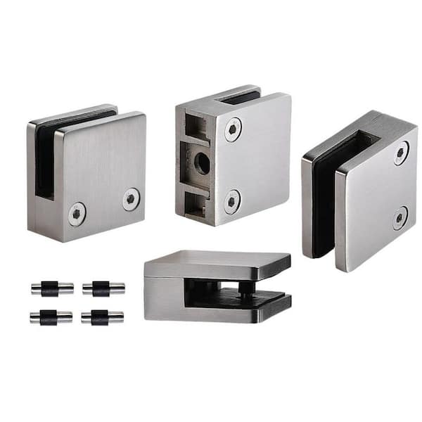 NVNOO 1/3 in.-1/2 in. Adjustable 304 Stainless Steel Glass Clamp Bracket for Railing, Stairs, Glass Wall, Silver(4-Pack)