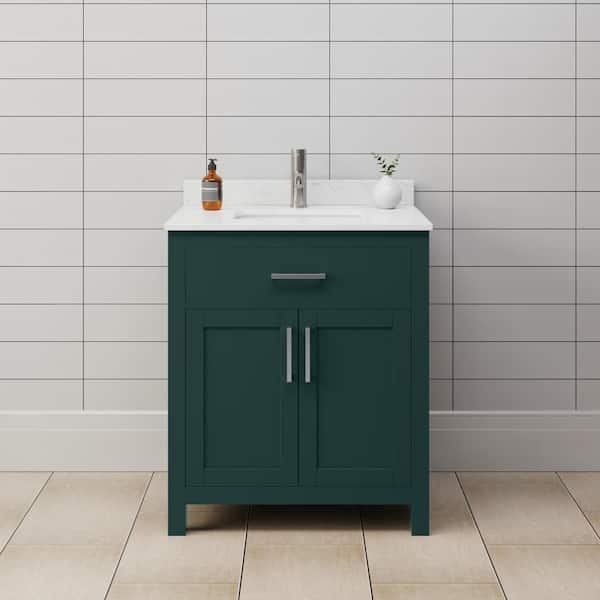 Wyndham Collection Beckett 30 in. W x 22 in. D x 35 in. H Single Sink Bathroom Vanity in Green with Carrara Cultured Marble Top
