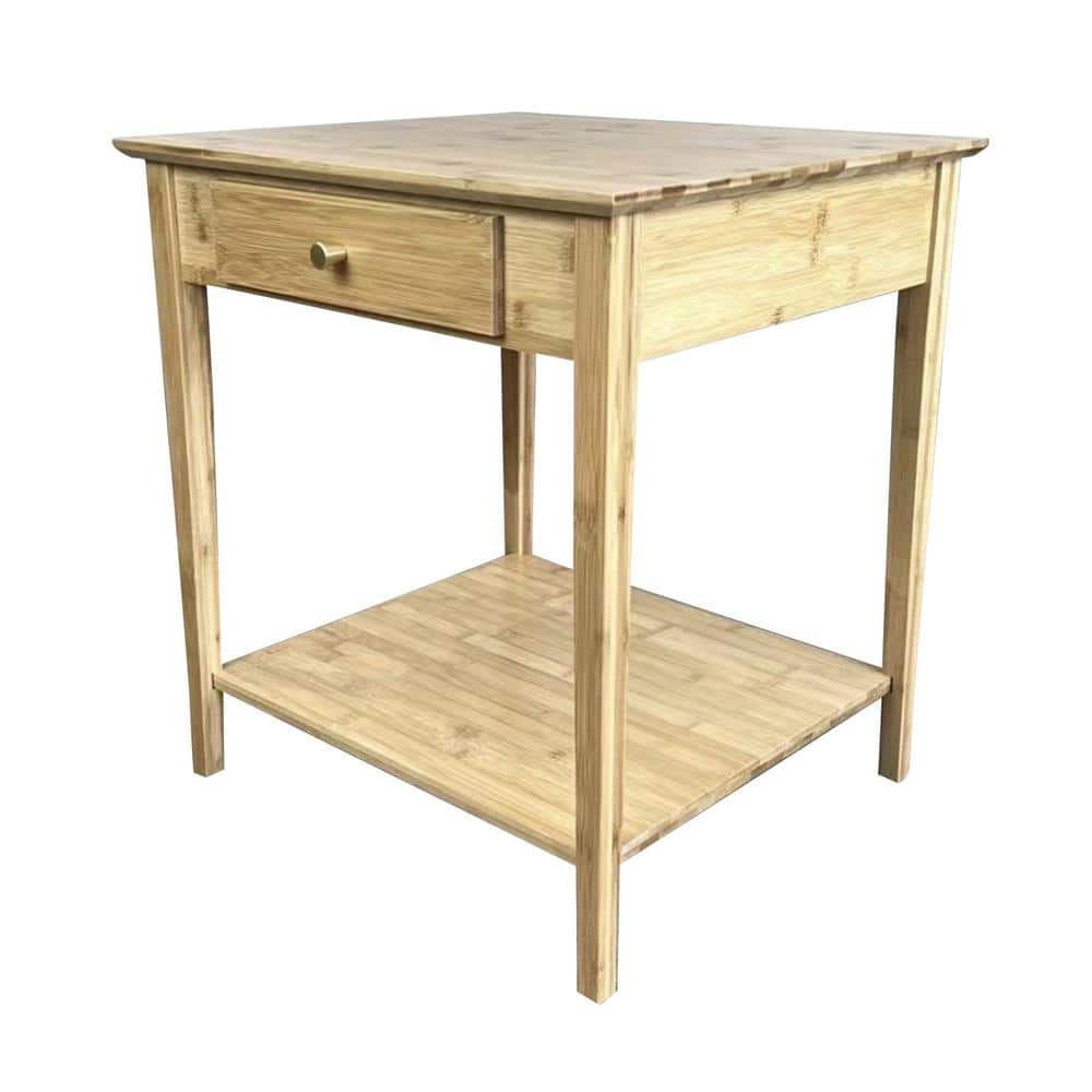 Natural Bamboo End Table with Drawer and Shelf