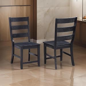 Black Finished Asian Hardwood Dining Chair with Ladder Back (Set of 2)