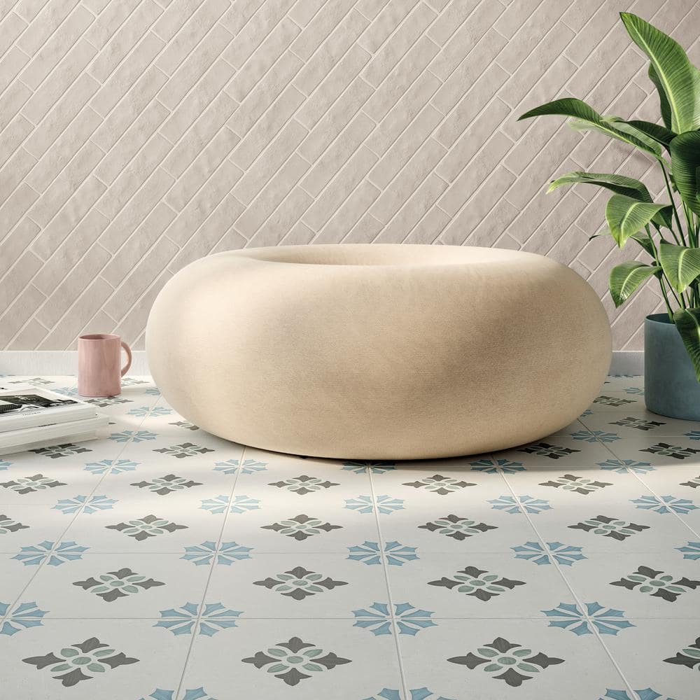 Agave 8.77" Blue and Gray Matte Porcelain Tile