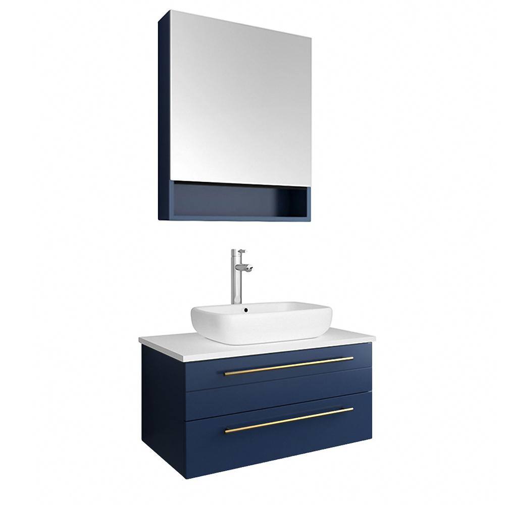 Lucera 30 in. W Wall Hung Bath Vanity in Royal Blue with Quartz Sink Vanity Top in White with White Basin -  Fresca, FVN6130RBL-VSL