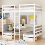 Harper & Bright Designs White Twin Over Full Bunk Bed with Trundle and ...