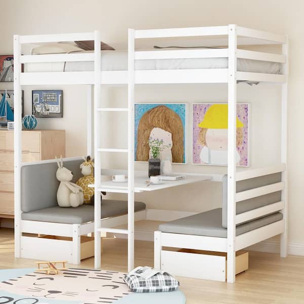 Harper Bright Designs White, California King Loft Bed With Desk