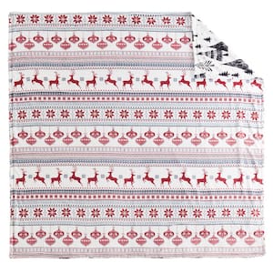 Northern Star Black, White and Red Holiday Reversible Polyester Plush Throw Blanket