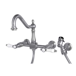 Victorian 2-Handle Wall-Mount Kitchen Faucet with Side Sprayer in Brushed Nickel