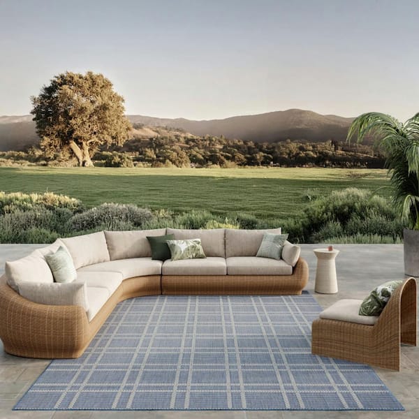 Horizon Indoor/Outdoor Navy 9 ft. x 12 ft. Geometric Contemporary Area Rug