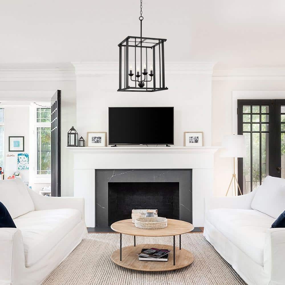 Samson 31.5" Modern Farmhouse Black Lantern Cage Pendant Light