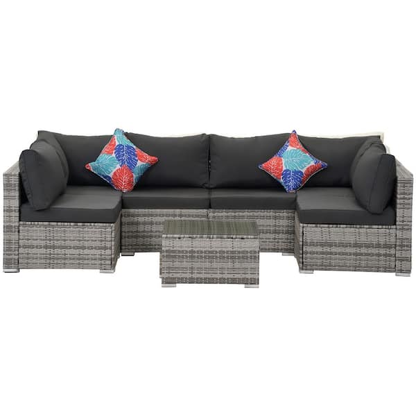 Cesicia 7-Piece Gray Wicker Outdoor Sectional Set with Gray Cushions and Coffee Table