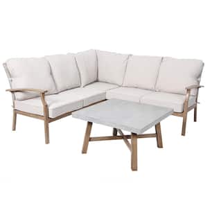 Beachside Rope Look Wicker Outdoor Patio Sectional Sofa Seating Set with Cushion Guard Almond Tan Cushions (Box 3)