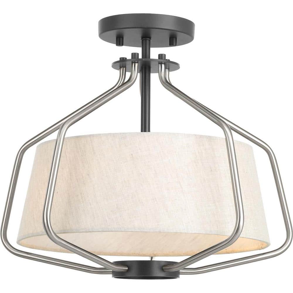 Brushed Nickel Farmhouse Drum Semi-Flush Convertible Light