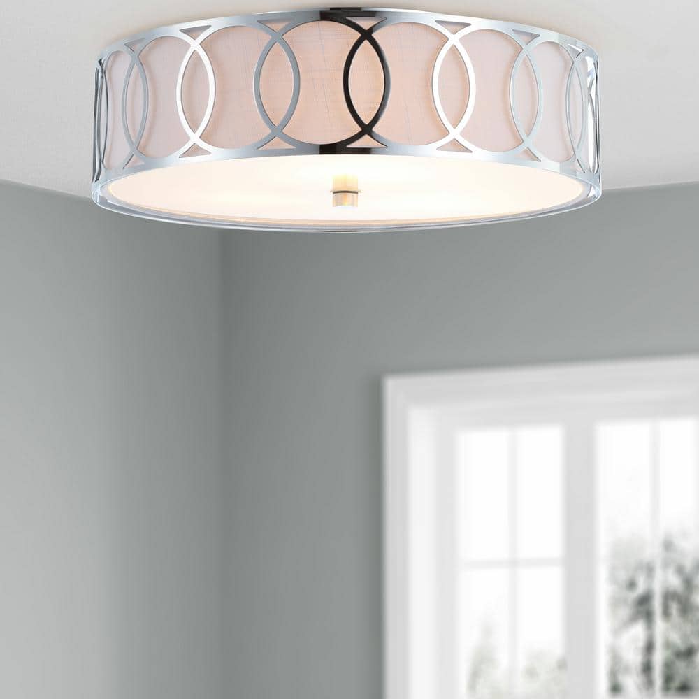 Aubrey Chrome Polished 15.5" LED Flush Mount with Linen Shade