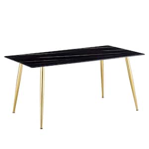Modern Rectangle Black Faux Marble 66.14 in. 4-Legs Dining Table Seats for 6