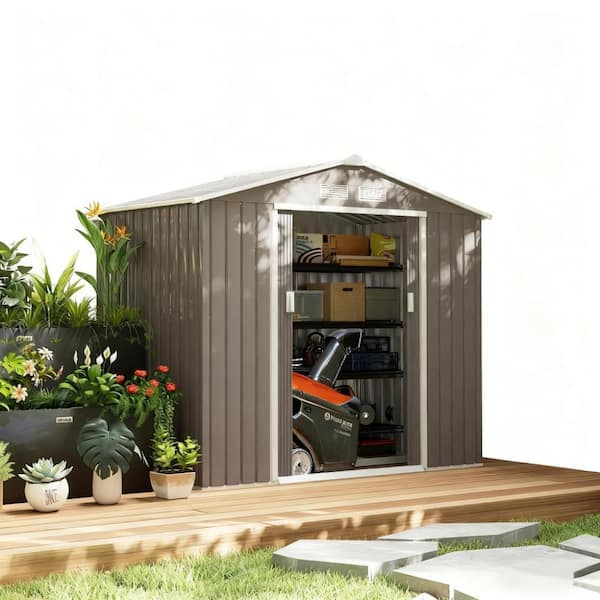 Zeus & Ruta 7 ft. W x 4 ft. D Gray Metal Garden Shed for Outdoor