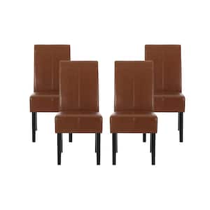 Braydon Cognac Brown Faux Leather T-Stitch Dining Chair (Set of 4)