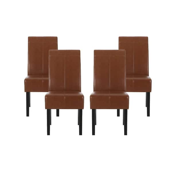 Noble House Braydon Cognac Brown Faux Leather T-Stitch Dining Chair (Set of 4)