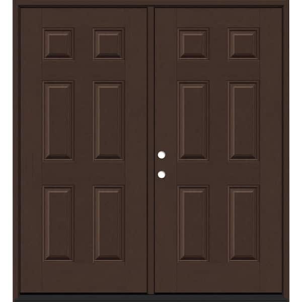 Steves & Sons Regency 72 in. x 80 in. 6 Panel RHIS Chestnut Stain Mahogany Fiberglass Double Prehung Front Door with 6-9/16 Jamb