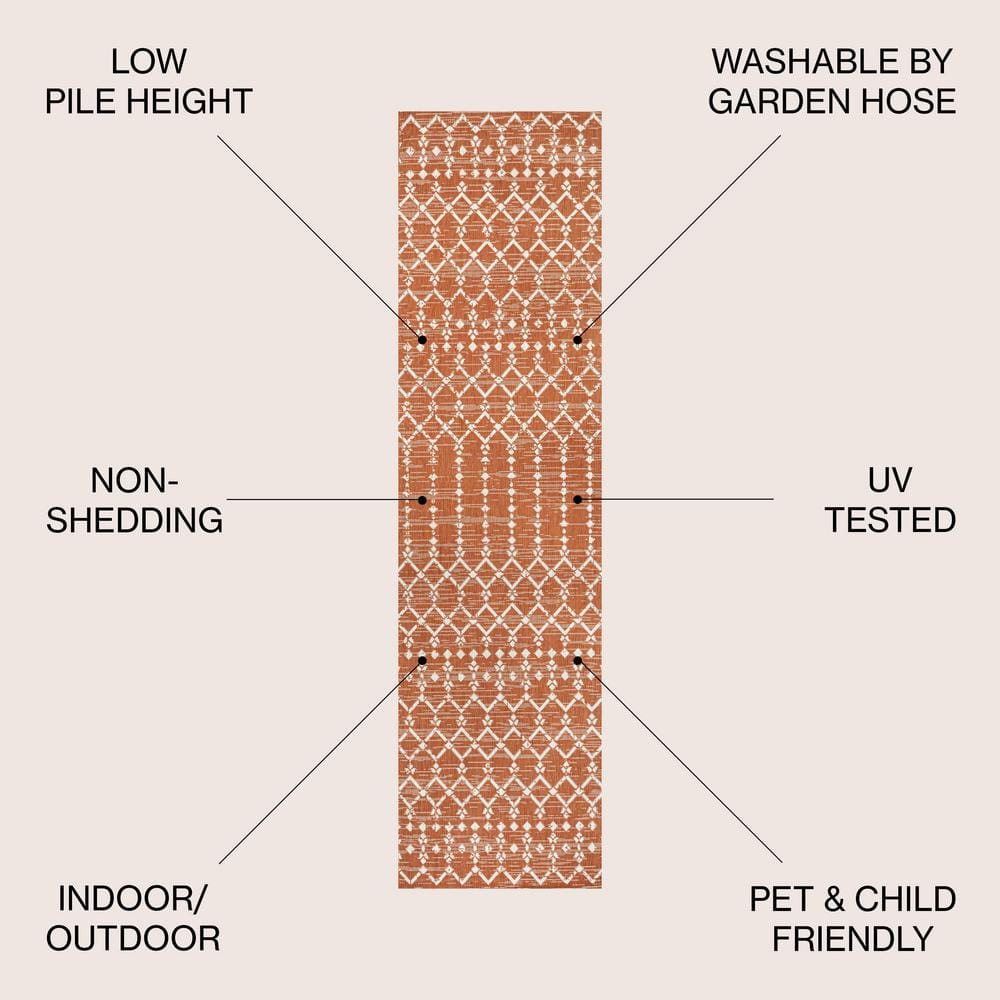 Ourika Moroccan Geometric Orange Cream 2 x 8 Runner Rug