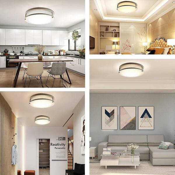 16 Inch 50W LED Ceiling Lights, Dimmable Brushed Nickel Flush Mount Ceiling Light, 2700K/3000K/4000K/5000K/6500K Adjustable, 5400LM Super Bright Ceiling Lamp For Bedroom Kitchen Office, 2-Pack