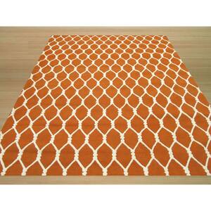 Orange 6 ft. x 6 ft. Hand-Tufted Wool Transitional Chain-Link Rug Area Rug