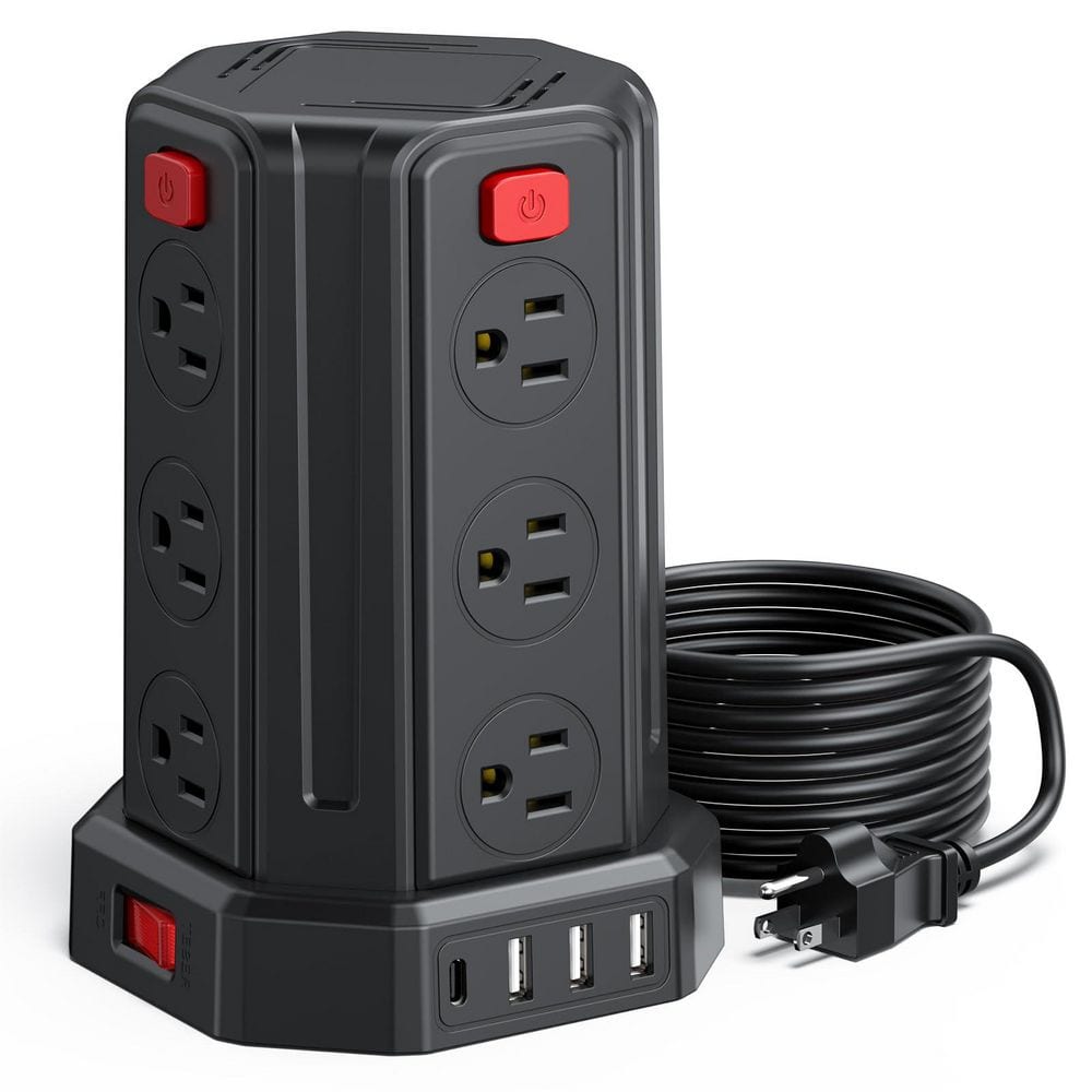 Black 10 ft. 12-Outlet Extension Cord with 12 AC Multiple Outlets 4 USB, Power Tower Desktop Charging Station price history on PriceWatchPro