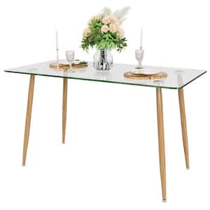 Modern Glass Rectangular Dining Table with Metal Legs for 4 (51 in. L x 29.5 in. H)