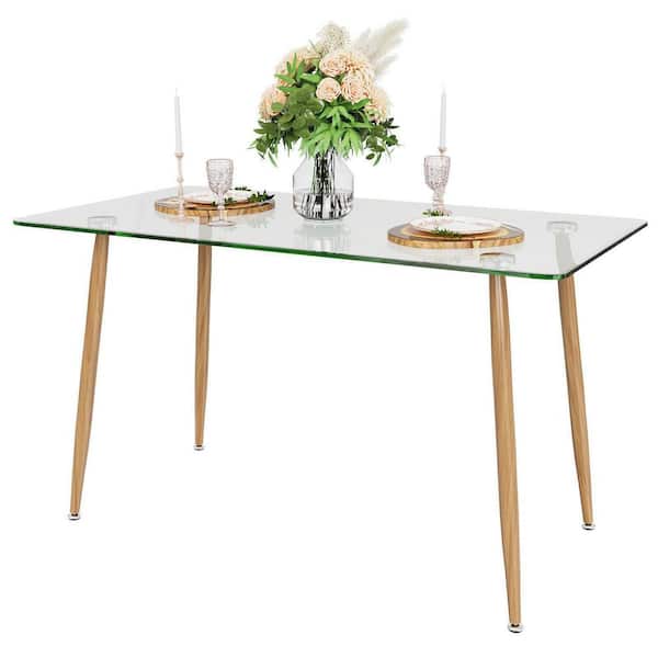 SUNRINX Modern Glass Rectangular Dining Table with Metal Legs for 4 (51 in. L x 29.5 in. H)