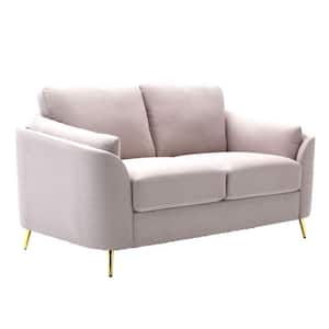 34.5 in. Beige and Gold Solid Polyester 2-Seater Loveseat with Metal Legs and Loose Pillow Back