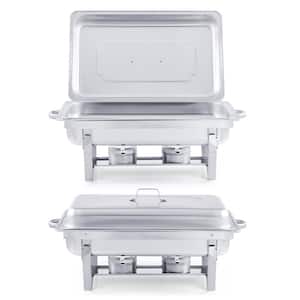 9.5 qt. Silver Stainless Steel Chafing Dish Buffet Set with Warmers Trays for Parties (Set of 2)