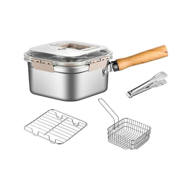 5-Piece Stainless Steel Deep Fryer Set with Basket, Lid, Handle, Oil Filter Screen, Multi-Functional Food Cooker