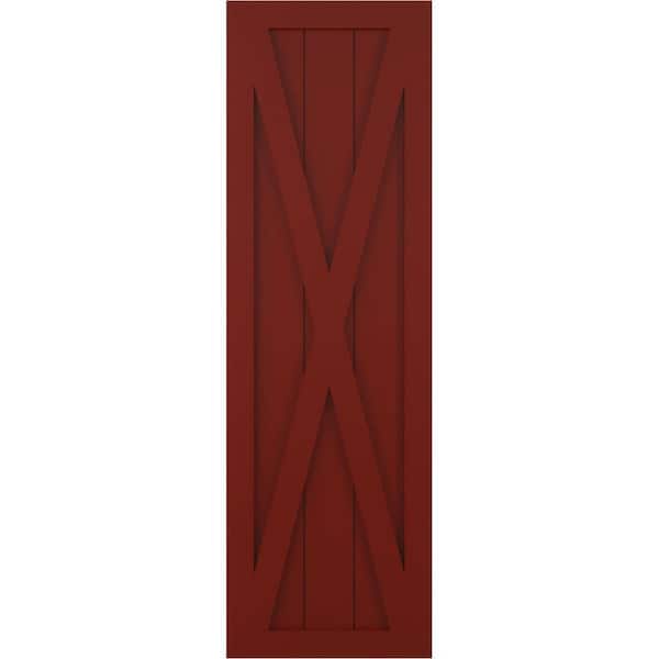 Ekena Millwork 15 in. x 40 in. True Fit PVC Single X-Board Farmhouse Fixed Mount Board and Batten Shutters Pair in Pepper Red