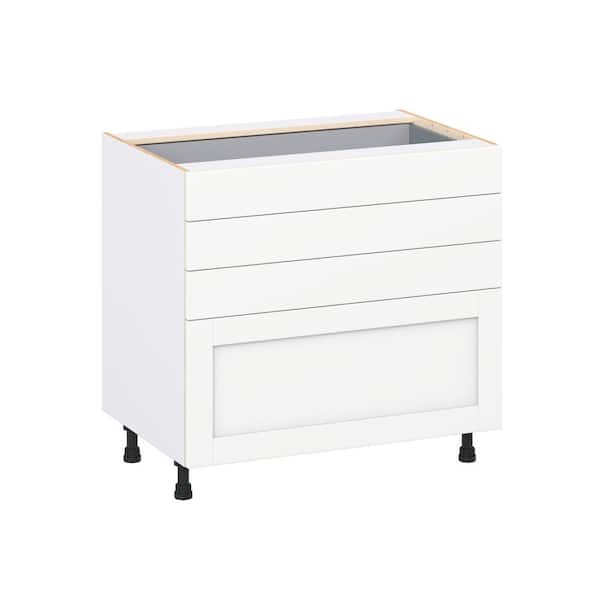 Milton 36 in. W x 24 in. D x 34.5 in. H Assembled Shaker Drawer Base Kitchen Cabinet in Bright White with 4 Drawers
