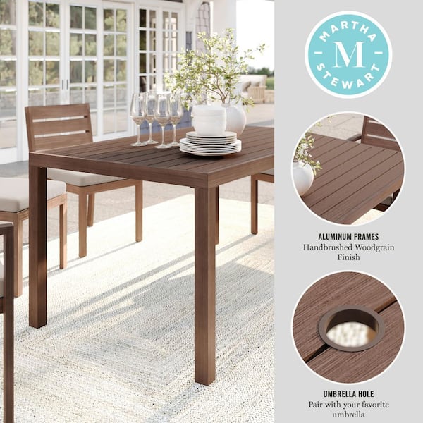 Bedford Brown Brushed Woodgrain Aluminum 60 in. Indoor-Outdoor Patio Table
